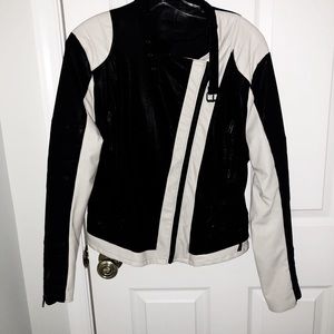 Vegan Leather Color Block Moto Jacket (Medium)